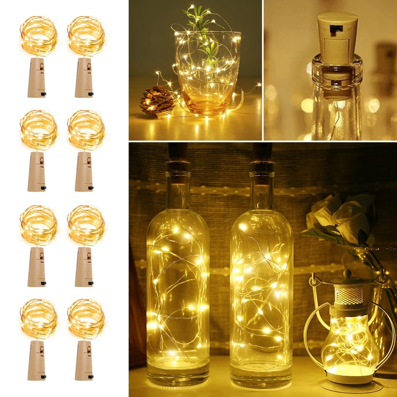 Lepro Wine Bottle Lights with Cork, 6.6 ft 20 LED Fairy Lights Battery Operated Mini String Lights, Waterproof Small Pixie Lights for Mason Jars, Crafts, DIY Wedding Party Centerpieces, 8 Pack - Image 1